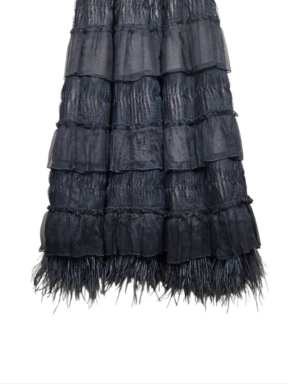 BCBGMaxAzria Black Silk Ostrich Feather Fringe Cocktail Dress LBD Womens Size 8 - Picture 8 of 15